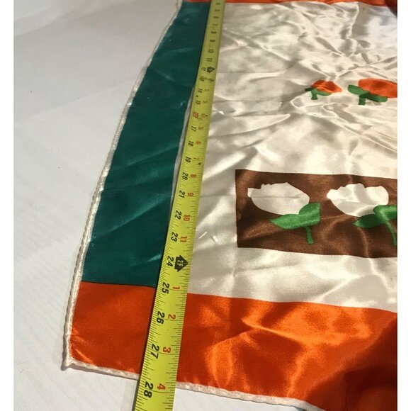 St Germain Silk Scarf  Floral Print Tulips Brown Orange Green White Square 28" - Picture 3 of 8